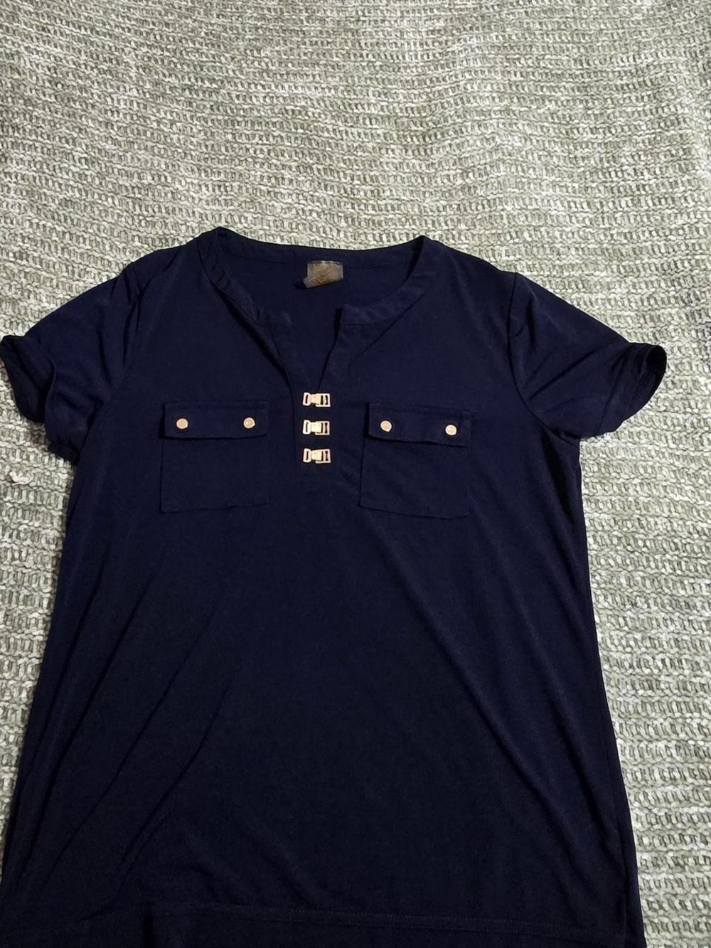 Anne Klein Navy Short Sleeve Tee with Gold Hardware Accents